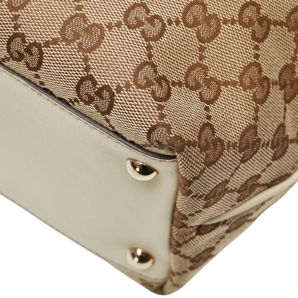 Gucci GG Canvas New Brit Tote Bag Shoulder 169946 Beige White Leather Women's... - Picture 8 of 14